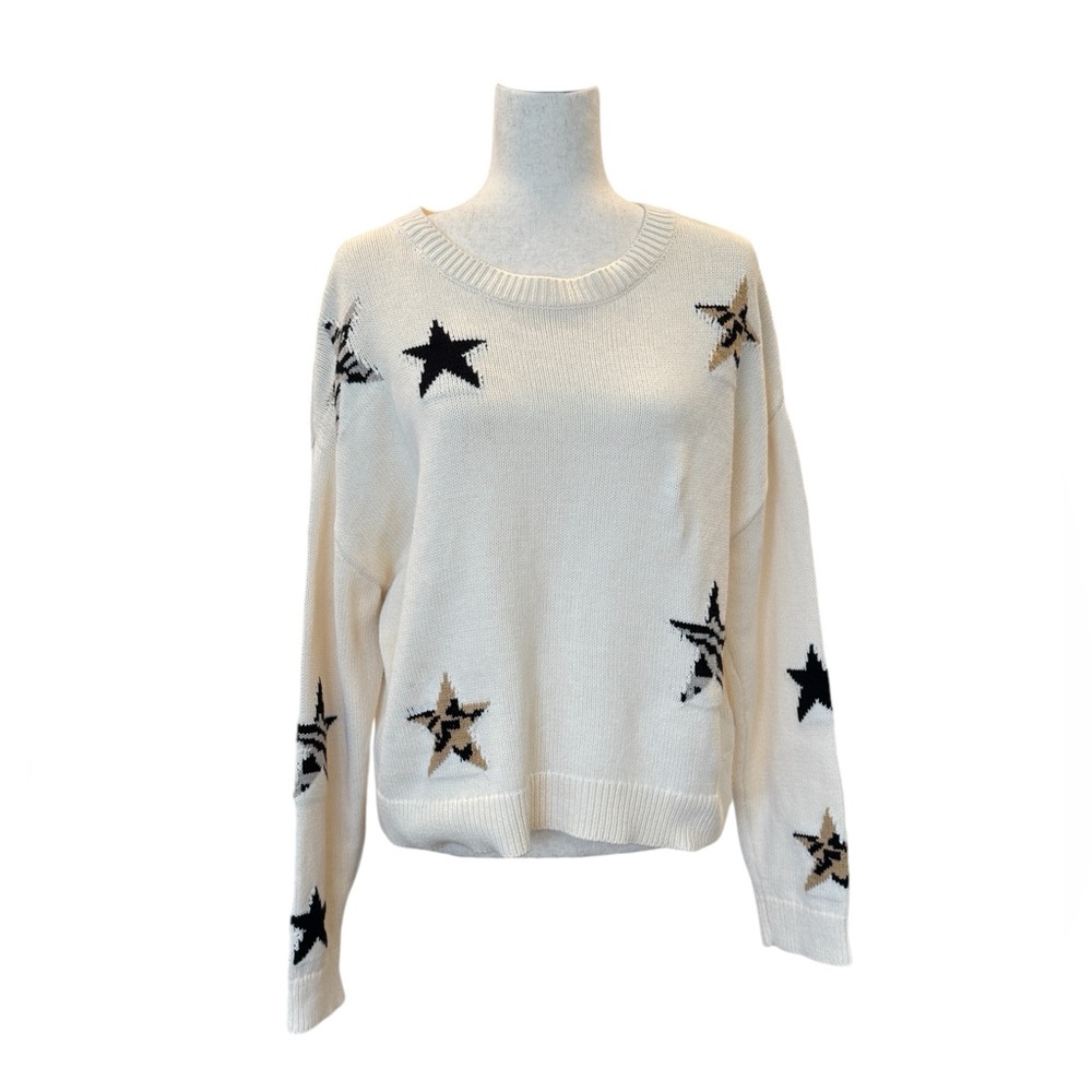 RAILS Perci Stars Ivory Knit Sweater Women's Medium Crewneck Animal Print